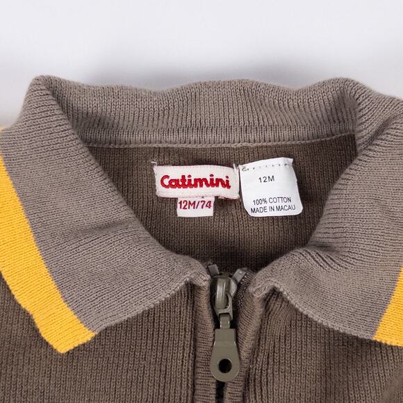 Catimini Cat Polo Knit Zip Sweater Cardigan Brown Yellow Size 12 months (74 cm) - Picture 4 of 8